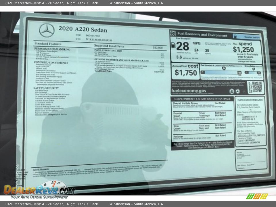 2020 Mercedes-Benz A 220 Sedan Night Black / Black Photo #10