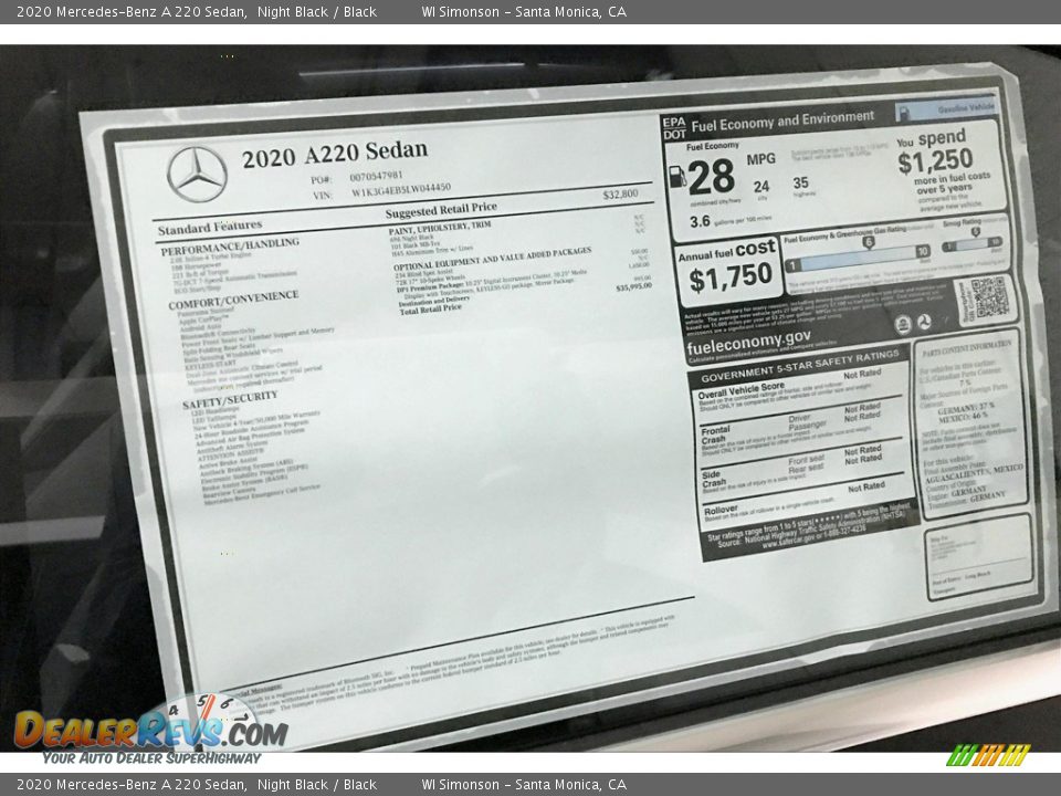 2020 Mercedes-Benz A 220 Sedan Night Black / Black Photo #10