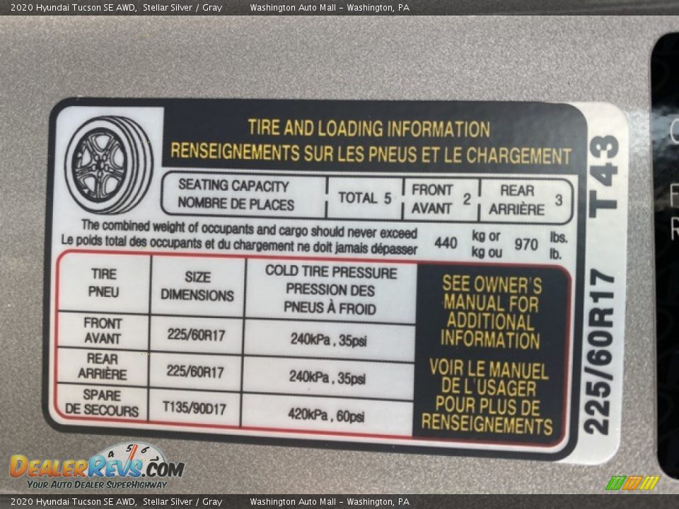 Info Tag of 2020 Hyundai Tucson SE AWD Photo #9