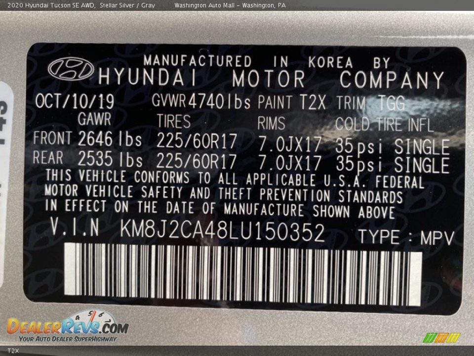 Hyundai Color Code T2X Stellar Silver