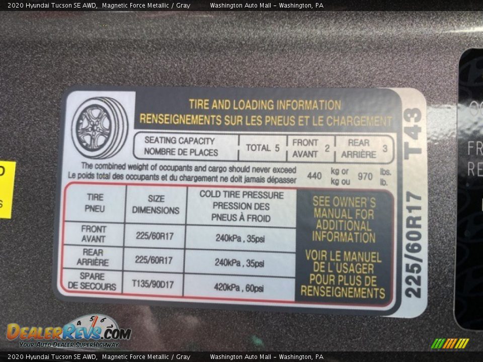 Info Tag of 2020 Hyundai Tucson SE AWD Photo #9