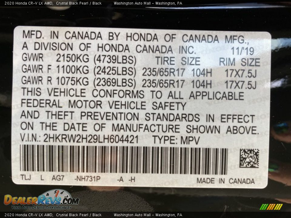 2020 Honda CR-V LX AWD Crystal Black Pearl / Black Photo #9