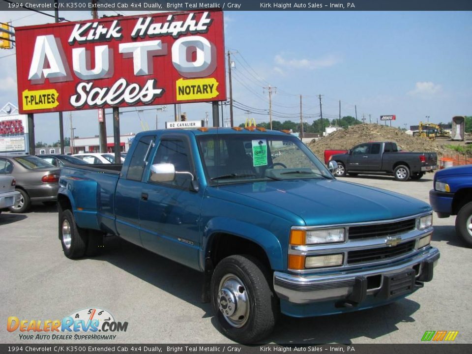 1994 Chevrolet C/K K3500 Extended Cab 4x4 Dually Bright Teal Metallic / Gray Photo #1