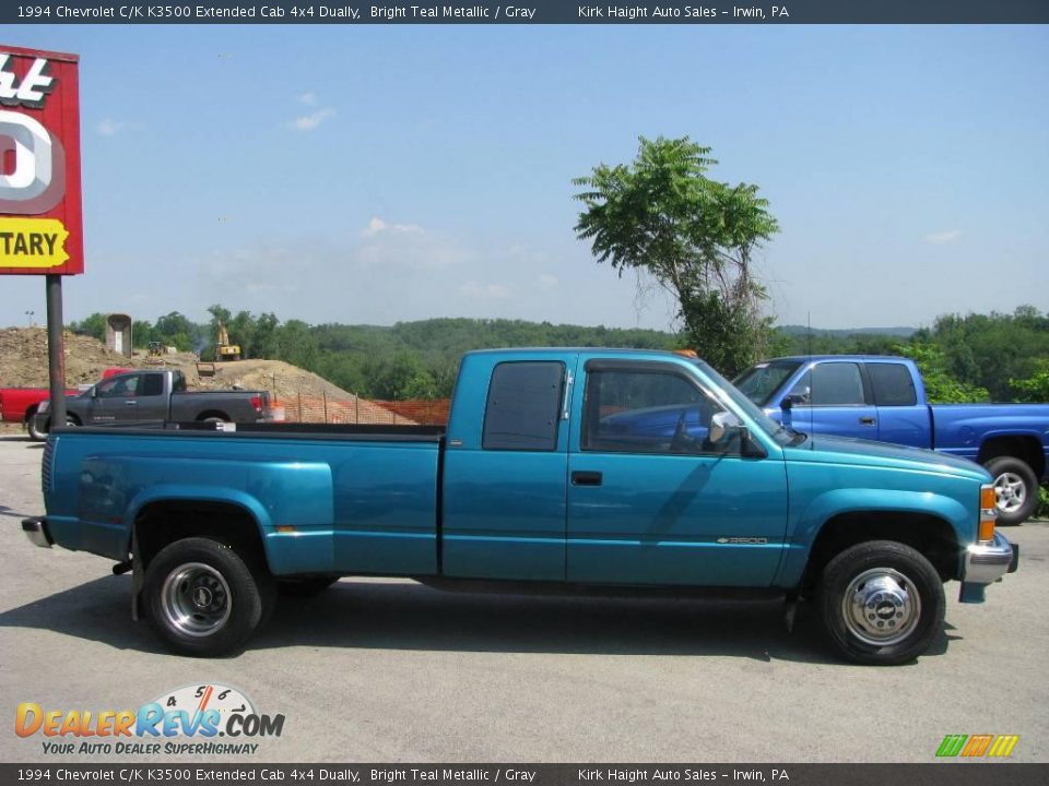 1994 Chevrolet C/K K3500 Extended Cab 4x4 Dually Bright Teal Metallic / Gray Photo #4