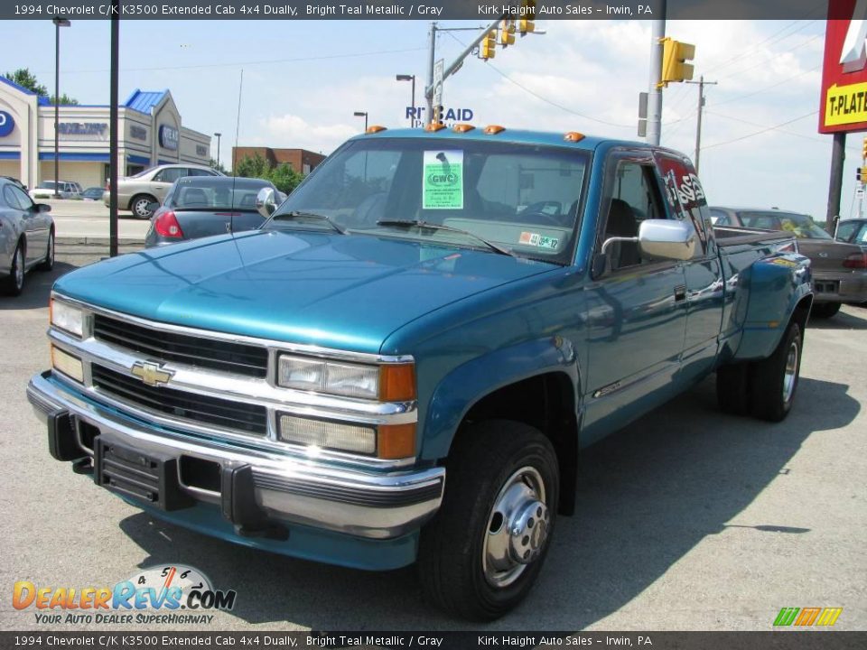 1994 Chevrolet C/K K3500 Extended Cab 4x4 Dually Bright Teal Metallic / Gray Photo #12