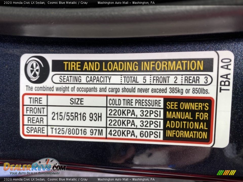 2020 Honda Civic LX Sedan Cosmic Blue Metallic / Gray Photo #8