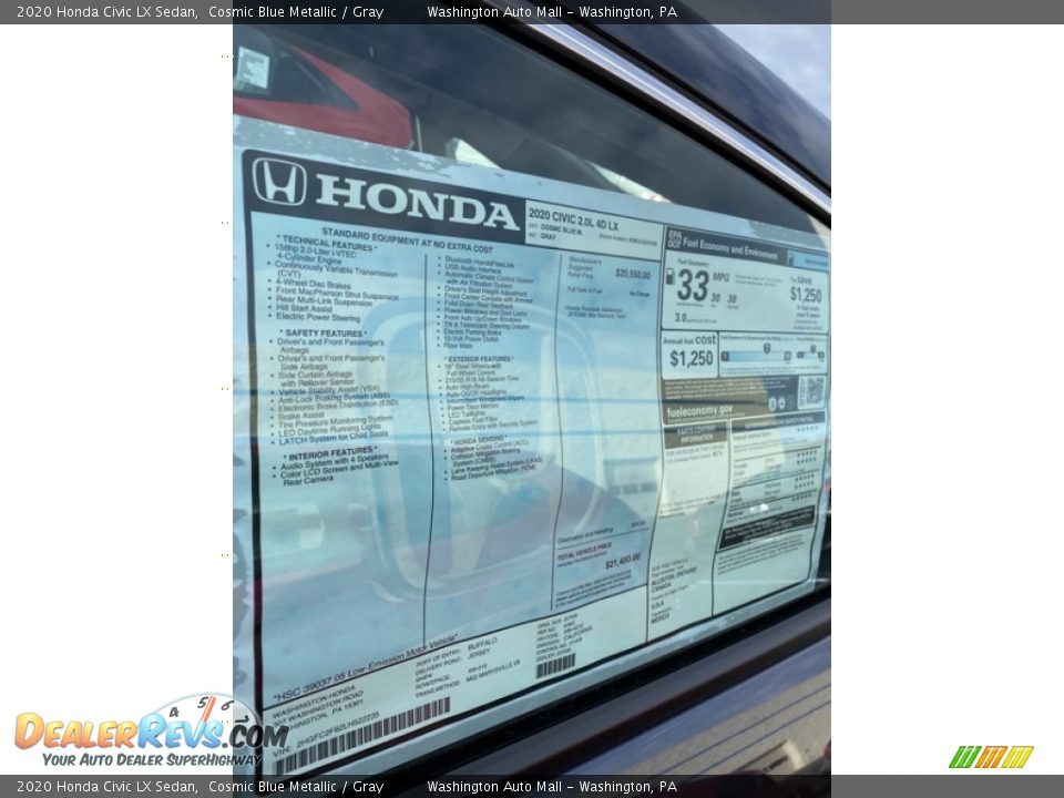 2020 Honda Civic LX Sedan Cosmic Blue Metallic / Gray Photo #15