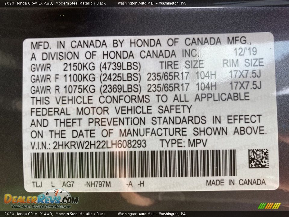 2020 Honda CR-V LX AWD Modern Steel Metallic / Black Photo #9