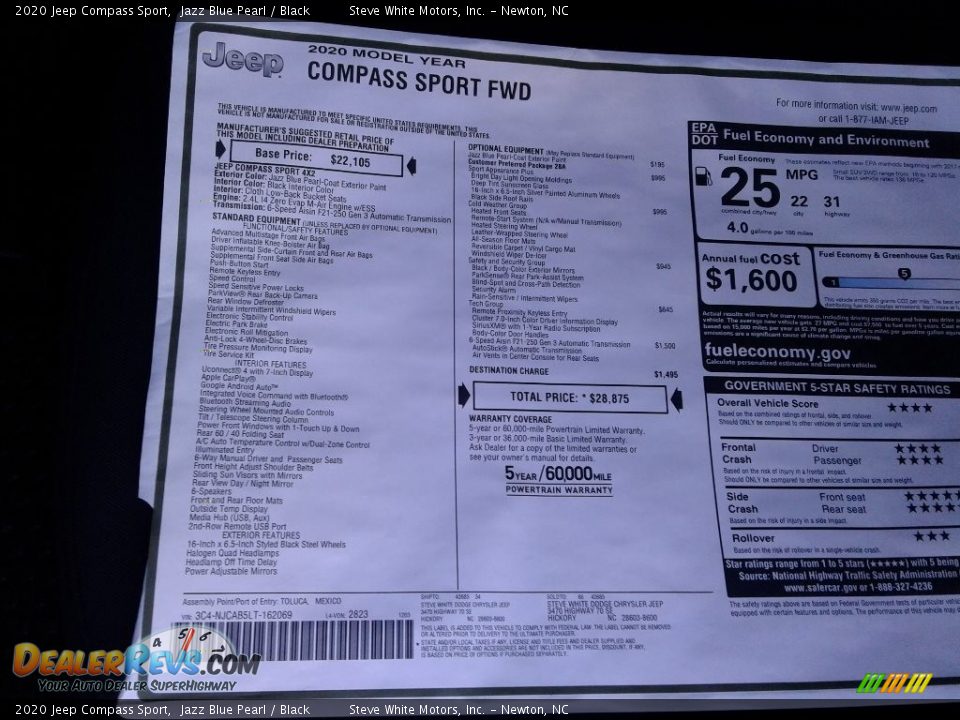 2020 Jeep Compass Sport Jazz Blue Pearl / Black Photo #29