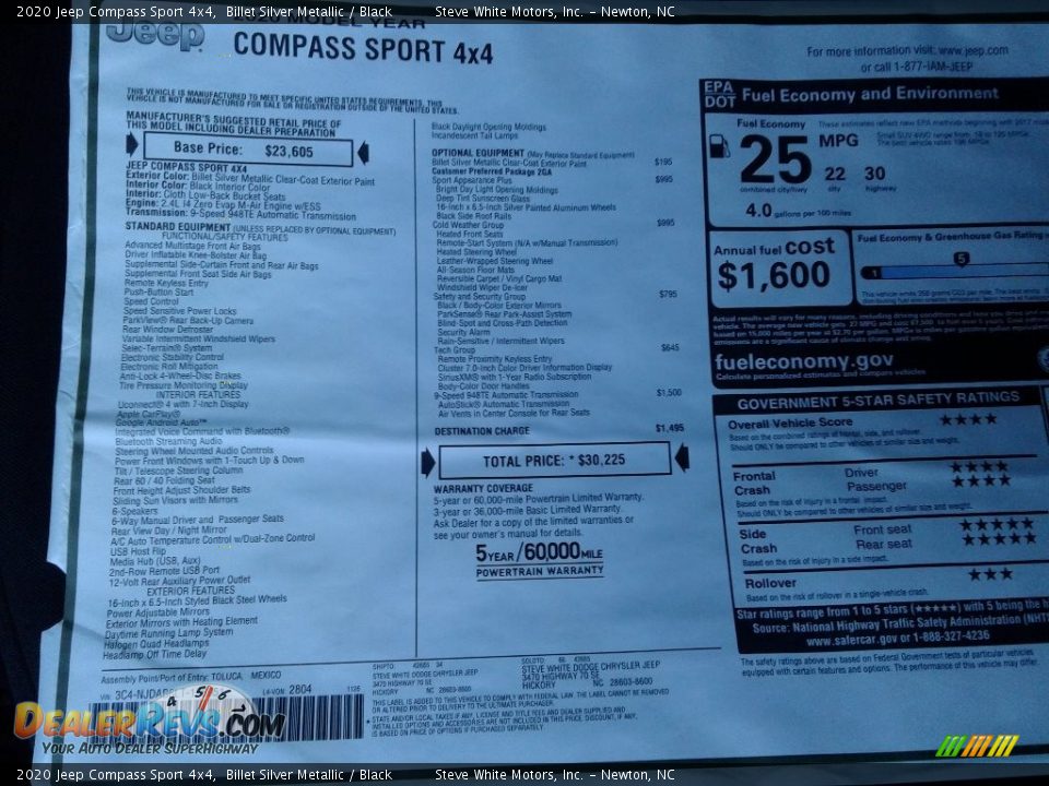 2020 Jeep Compass Sport 4x4 Billet Silver Metallic / Black Photo #29
