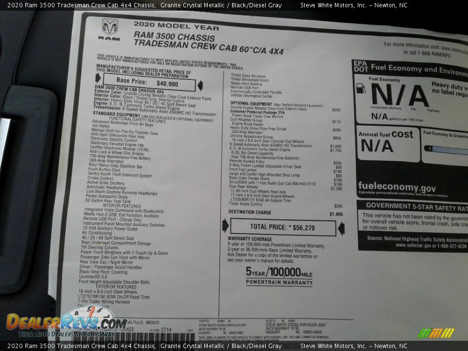 2020 Ram 3500 Tradesman Crew Cab 4x4 Chassis Granite Crystal Metallic / Black/Diesel Gray Photo #24