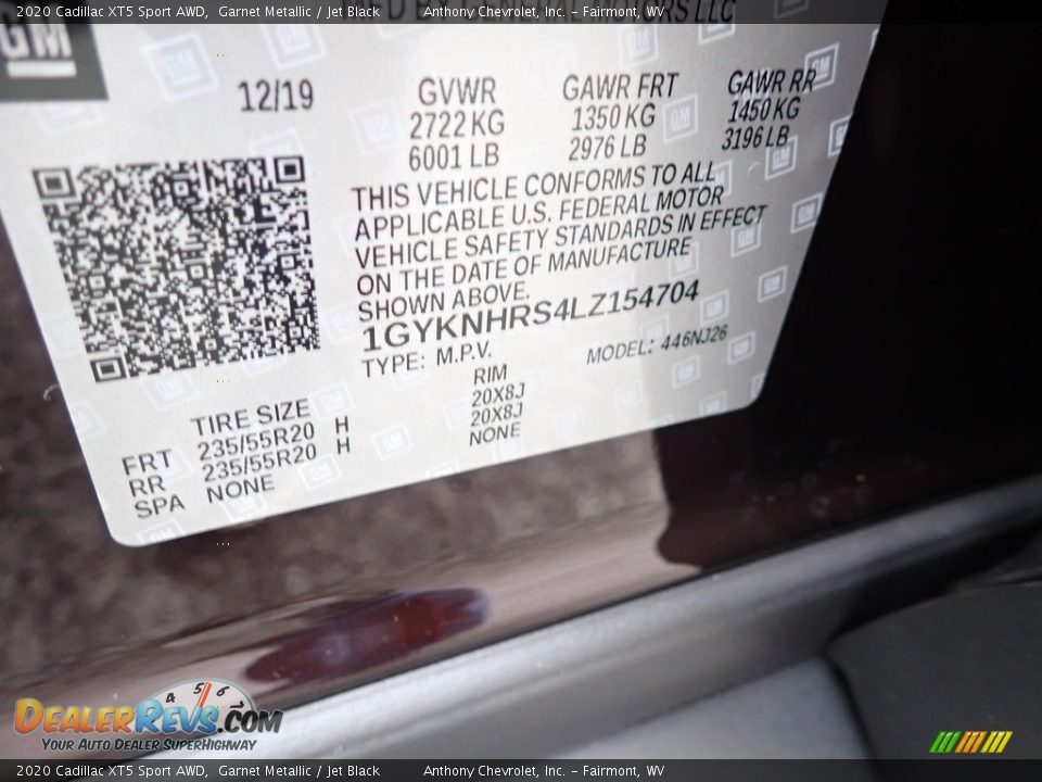 2020 Cadillac XT5 Sport AWD Garnet Metallic / Jet Black Photo #14