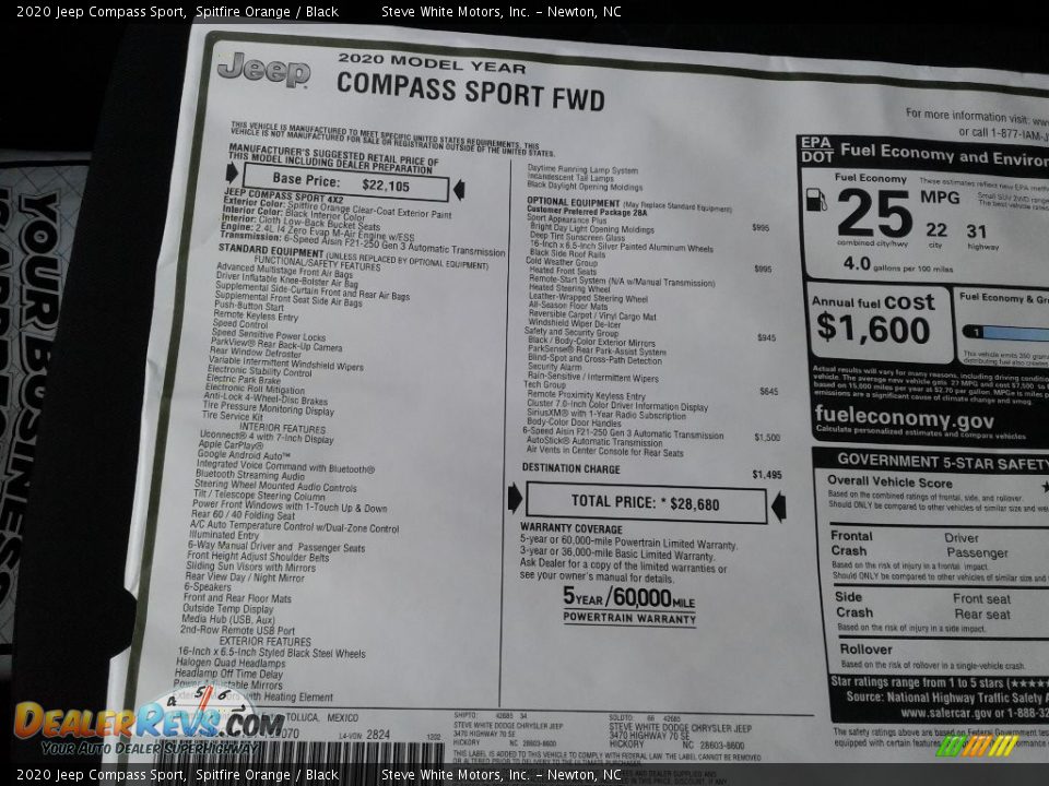 2020 Jeep Compass Sport Window Sticker Photo #28