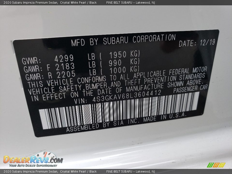 2020 Subaru Impreza Premium Sedan Crystal White Pearl / Black Photo #9