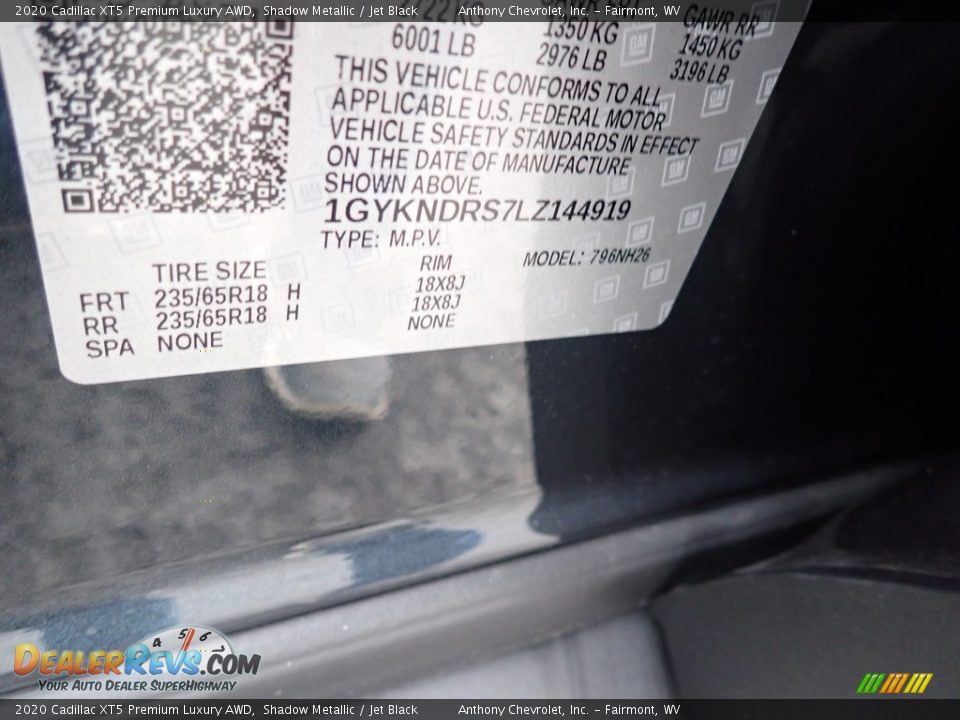 2020 Cadillac XT5 Premium Luxury AWD Shadow Metallic / Jet Black Photo #17