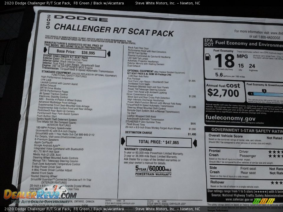 2020 Dodge Challenger R/T Scat Pack Window Sticker Photo #29