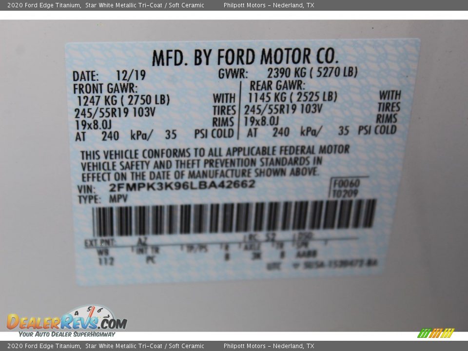 2020 Ford Edge Titanium Star White Metallic Tri-Coat / Soft Ceramic Photo #26
