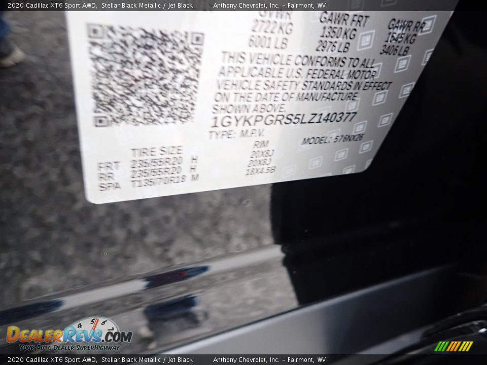 2020 Cadillac XT6 Sport AWD Stellar Black Metallic / Jet Black Photo #13