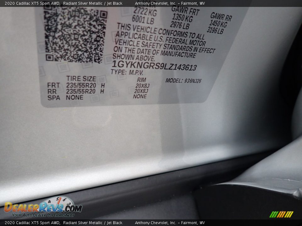 2020 Cadillac XT5 Sport AWD Radiant Silver Metallic / Jet Black Photo #13