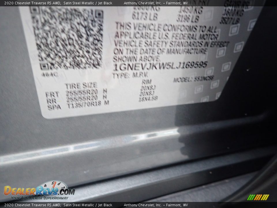 2020 Chevrolet Traverse RS AWD Satin Steel Metallic / Jet Black Photo #15