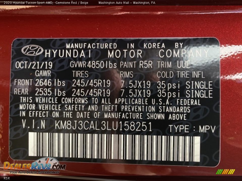 Hyundai Color Code R5R Gemstone Red