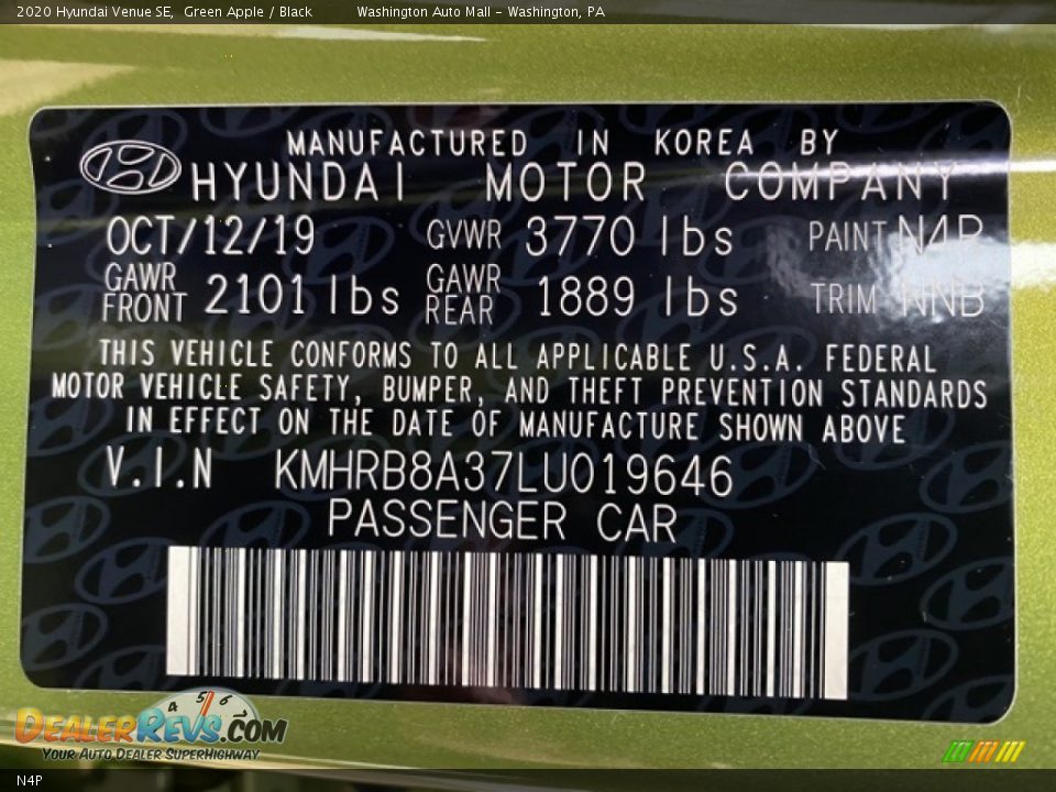 Hyundai Color Code N4P Green Apple