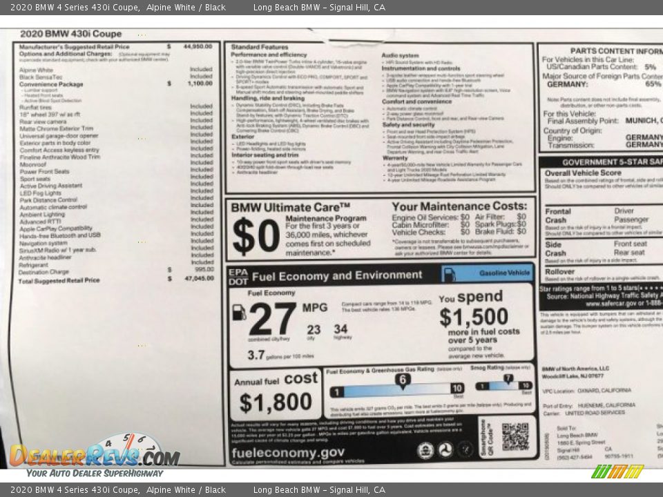 2020 BMW 4 Series 430i Coupe Window Sticker Photo #11