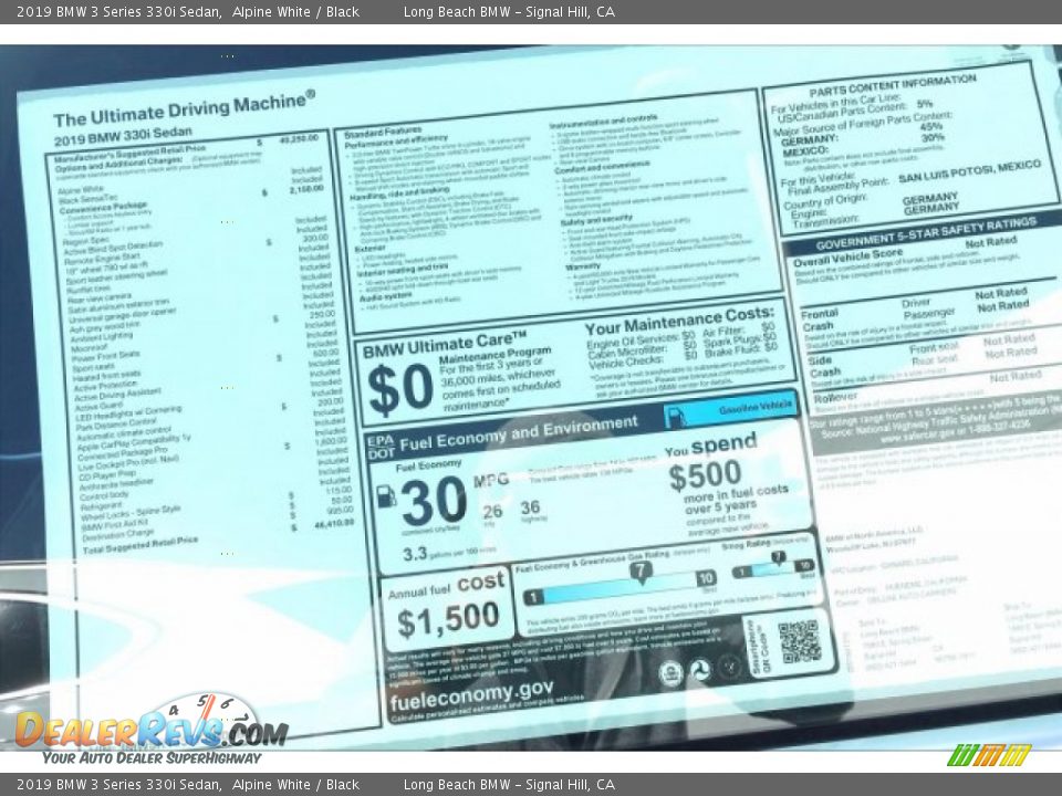 2019 BMW 3 Series 330i Sedan Alpine White / Black Photo #10