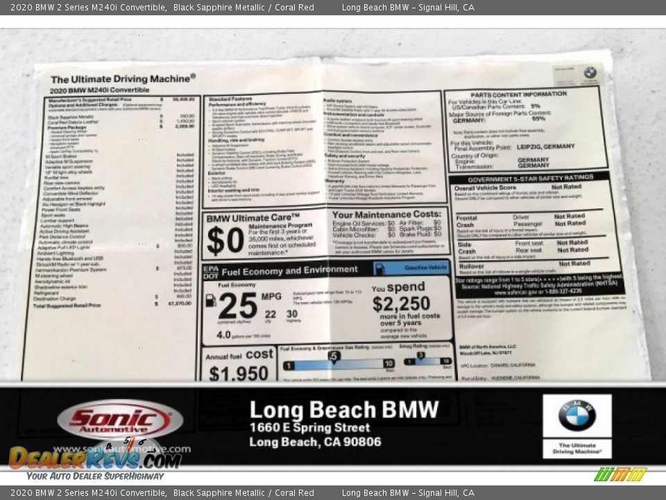 2020 BMW 2 Series M240i Convertible Black Sapphire Metallic / Coral Red Photo #10