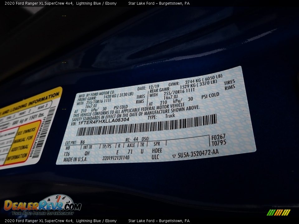2020 Ford Ranger XL SuperCrew 4x4 Lightning Blue / Ebony Photo #10