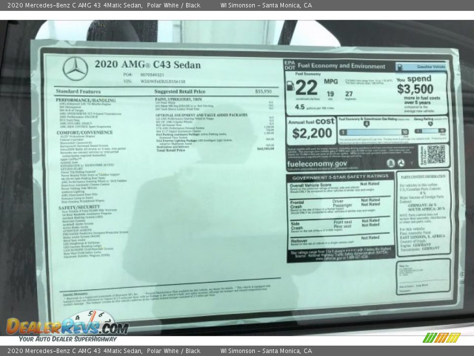 2020 Mercedes-Benz C AMG 43 4Matic Sedan Polar White / Black Photo #11