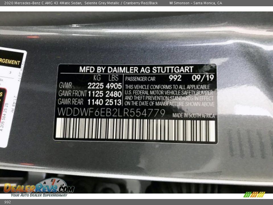 Mercedes-Benz Color Code 992 Selenite Grey Metallic