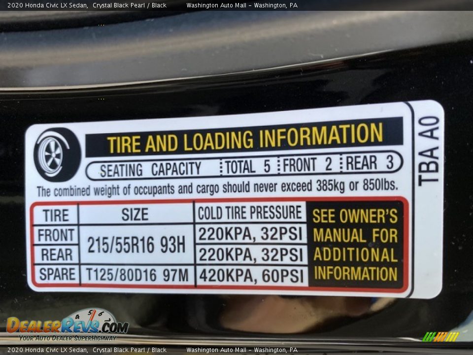 2020 Honda Civic LX Sedan Crystal Black Pearl / Black Photo #8