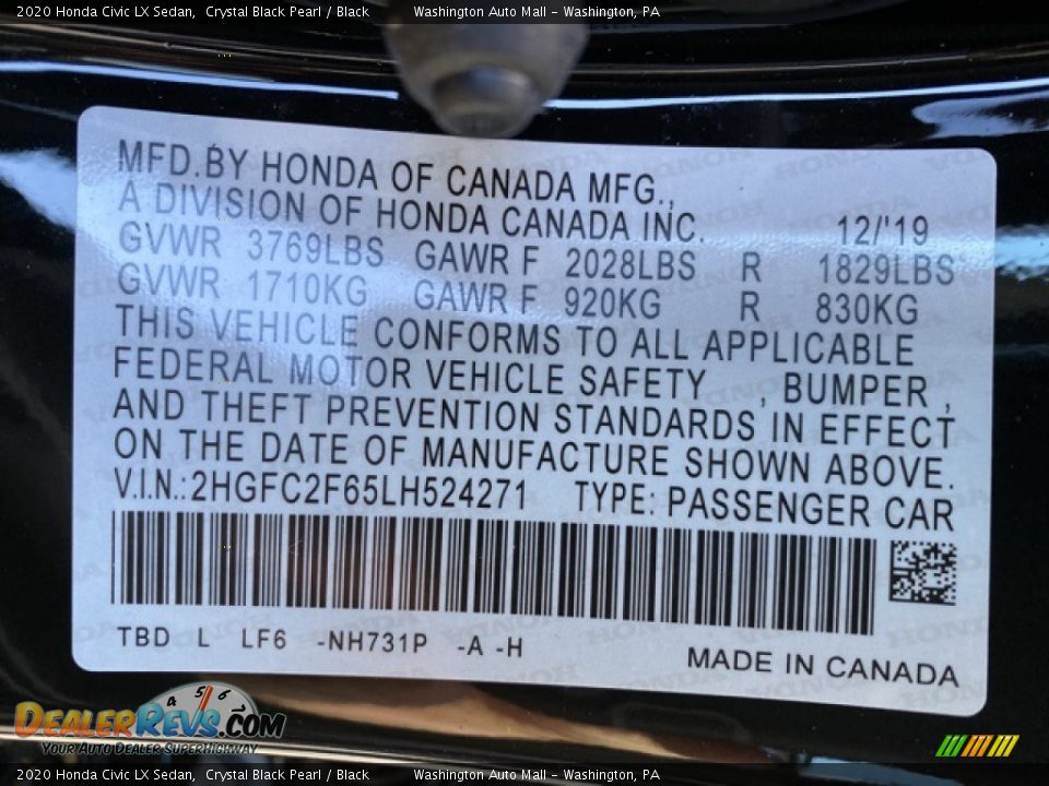 2020 Honda Civic LX Sedan Crystal Black Pearl / Black Photo #9