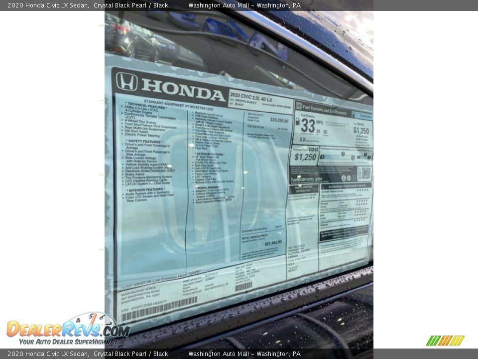 2020 Honda Civic LX Sedan Crystal Black Pearl / Black Photo #15