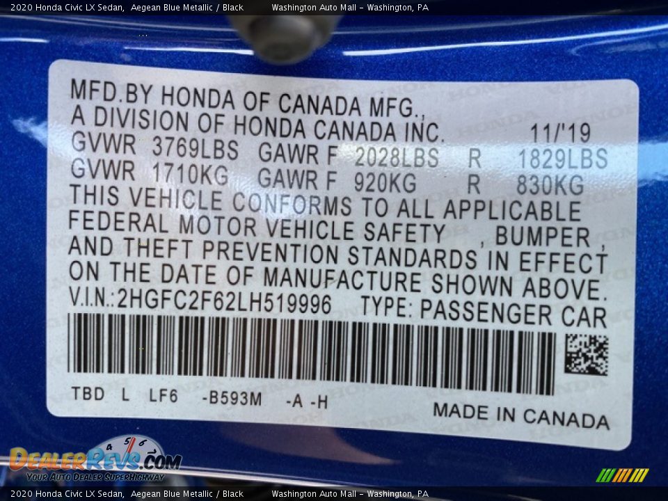 2020 Honda Civic LX Sedan Aegean Blue Metallic / Black Photo #9