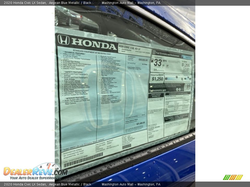 2020 Honda Civic LX Sedan Aegean Blue Metallic / Black Photo #15