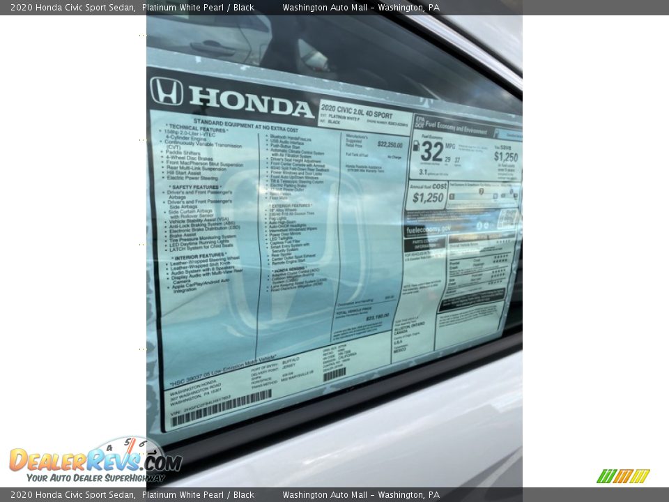 2020 Honda Civic Sport Sedan Platinum White Pearl / Black Photo #15