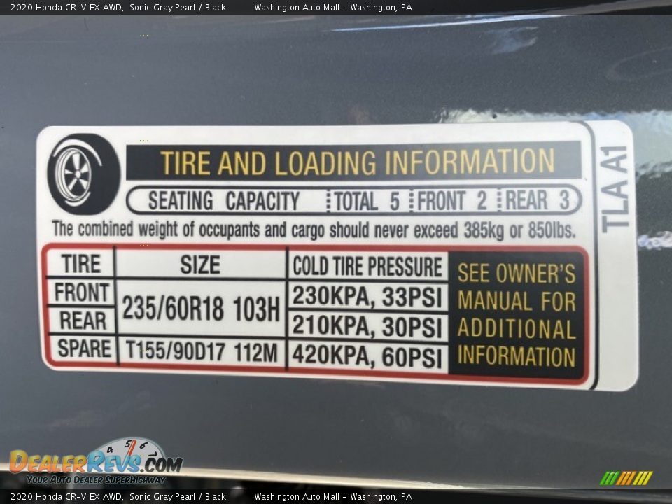 Info Tag of 2020 Honda CR-V EX AWD Photo #8