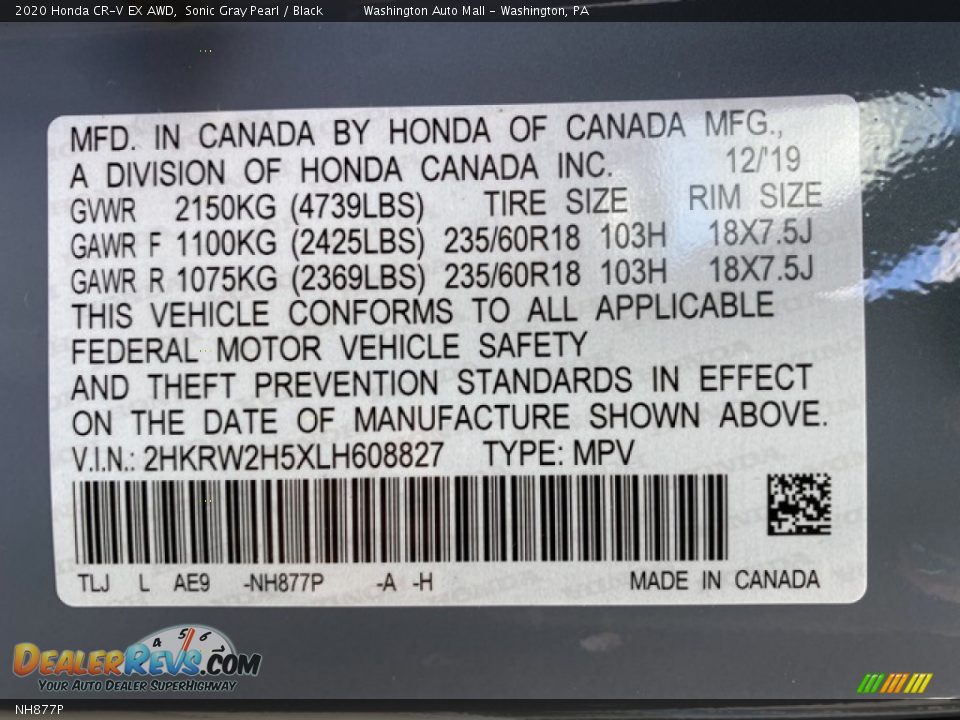 Honda Color Code NH877P Sonic Gray Pearl