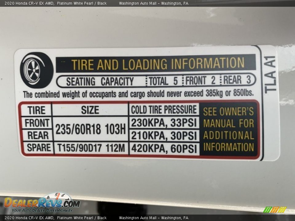 2020 Honda CR-V EX AWD Platinum White Pearl / Black Photo #8