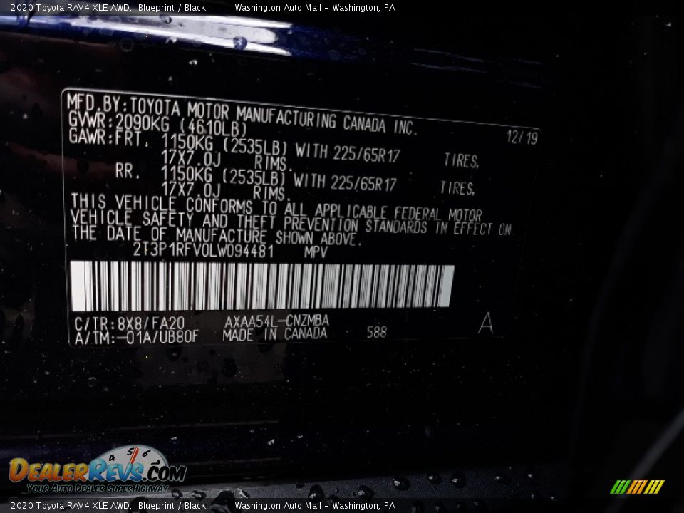 2020 Toyota RAV4 XLE AWD Blueprint / Black Photo #29