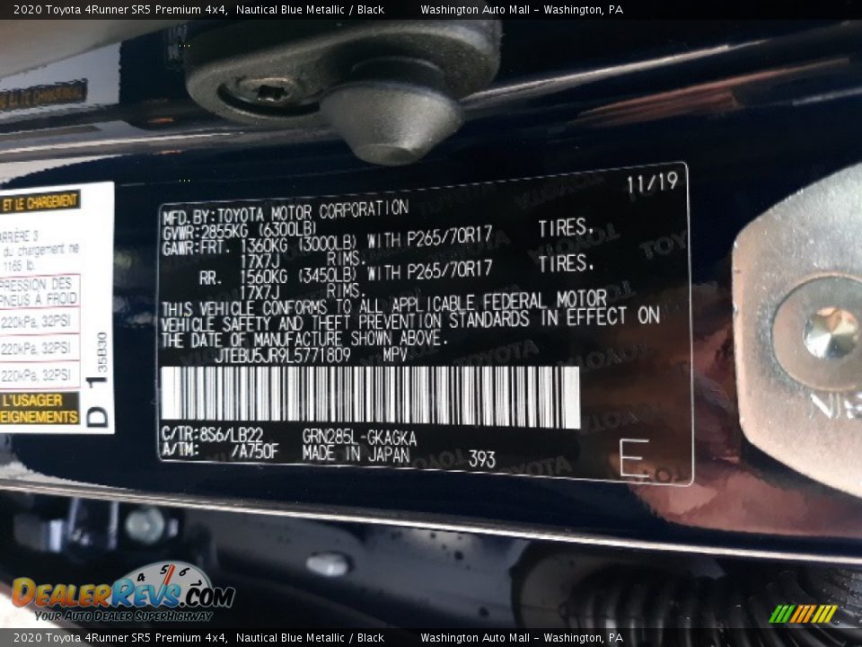 2020 Toyota 4Runner SR5 Premium 4x4 Nautical Blue Metallic / Black Photo #31