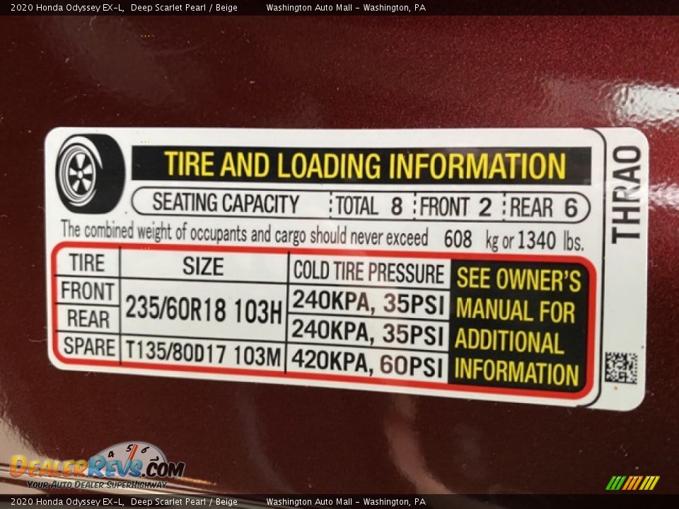 2020 Honda Odyssey EX-L Deep Scarlet Pearl / Beige Photo #8