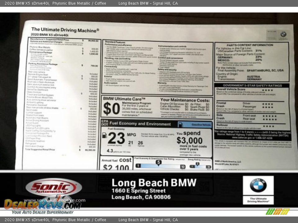 2020 BMW X5 sDrive40i Phytonic Blue Metallic / Coffee Photo #10