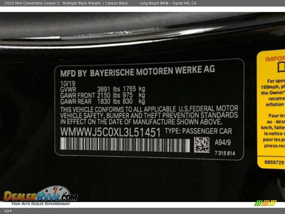 Mini Color Code A94 Midnight Black Metallic