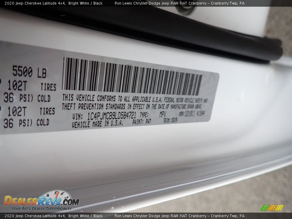 2020 Jeep Cherokee Latitude 4x4 Bright White / Black Photo #14