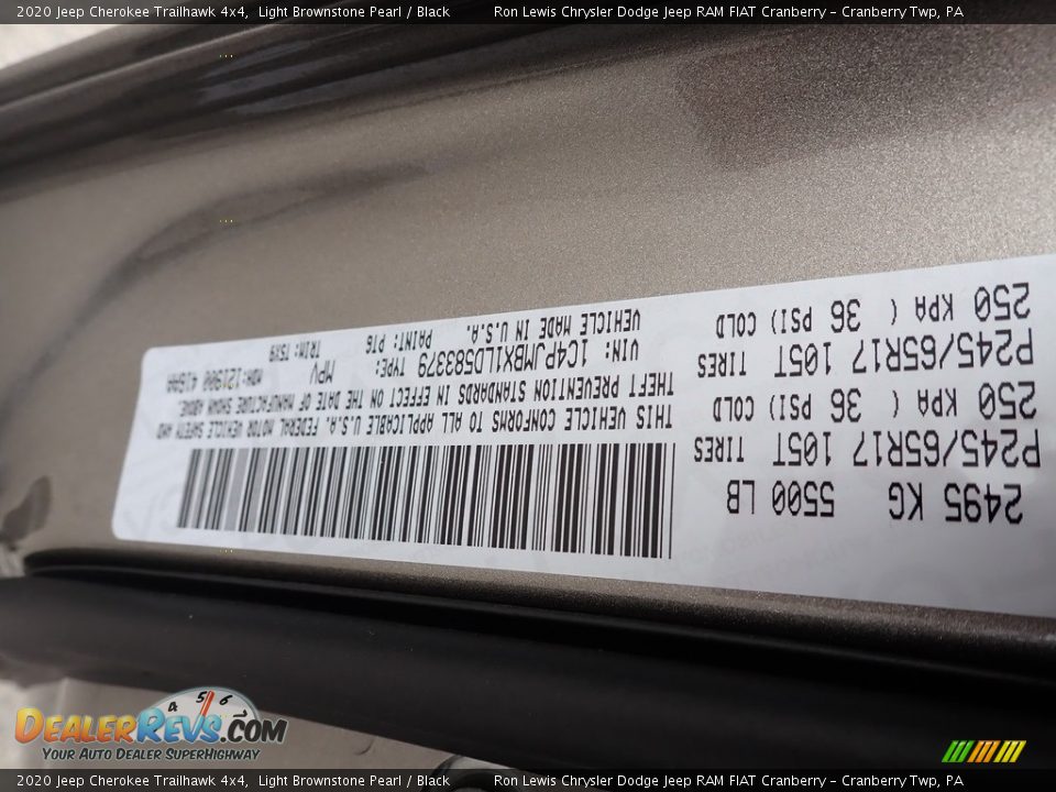 2020 Jeep Cherokee Trailhawk 4x4 Light Brownstone Pearl / Black Photo #15