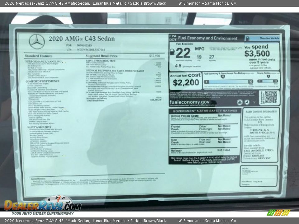2020 Mercedes-Benz C AMG 43 4Matic Sedan Window Sticker Photo #11