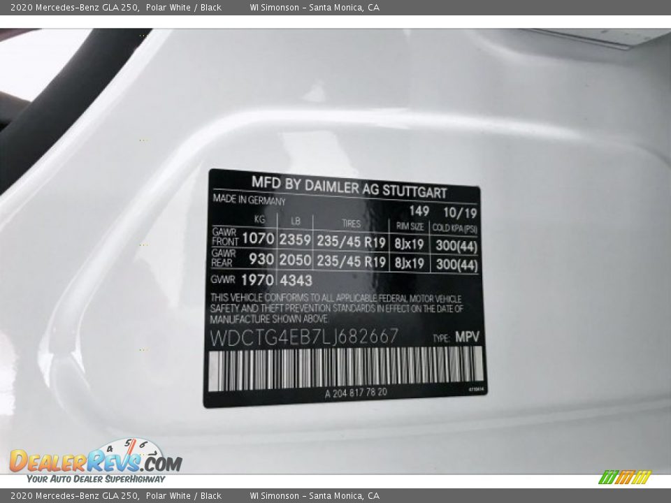 2020 Mercedes-Benz GLA 250 Polar White / Black Photo #11